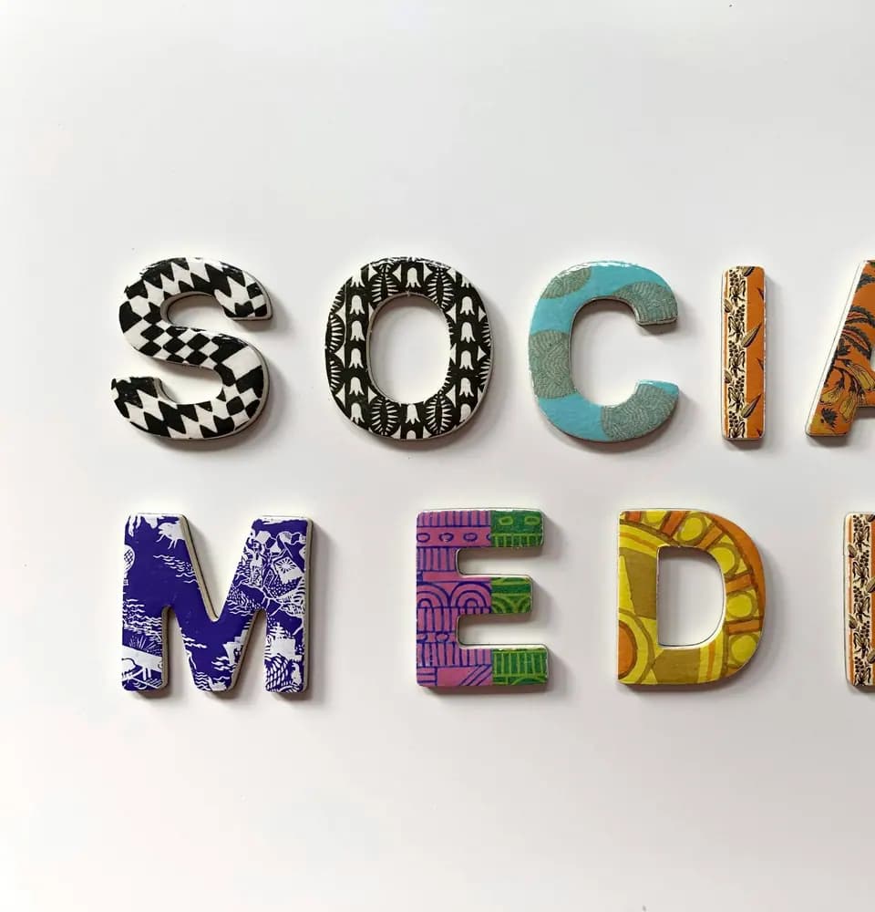 Colourful social media lettering representing social media marketing services